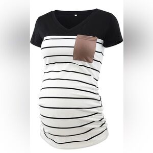 Women’s Casual Maternity Top V Neck Colorblock with Pocket